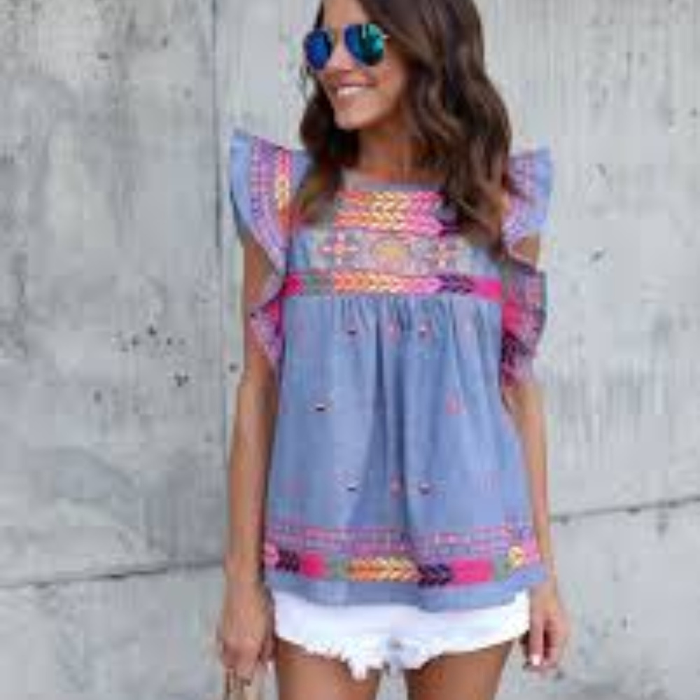Desert Folk Top - Chambray